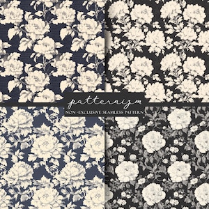 Seamless Retro Floral Pattern Bundle – Mid Century Inspired Flower Print, Vintage Textile Design Set - Digital Download