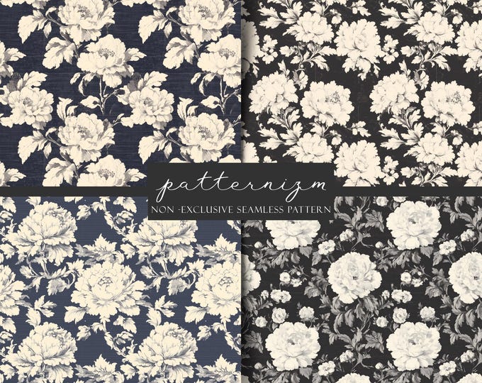 Seamless Retro Floral Pattern Bundle – Mid Century Inspired Flower Print, Vintage Textile Design Set - Digital Download