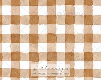 Seamless Neutral Gingham Pattern Digital Download – Beige Checkered Fabric Print, Minimal Cottagecore Design