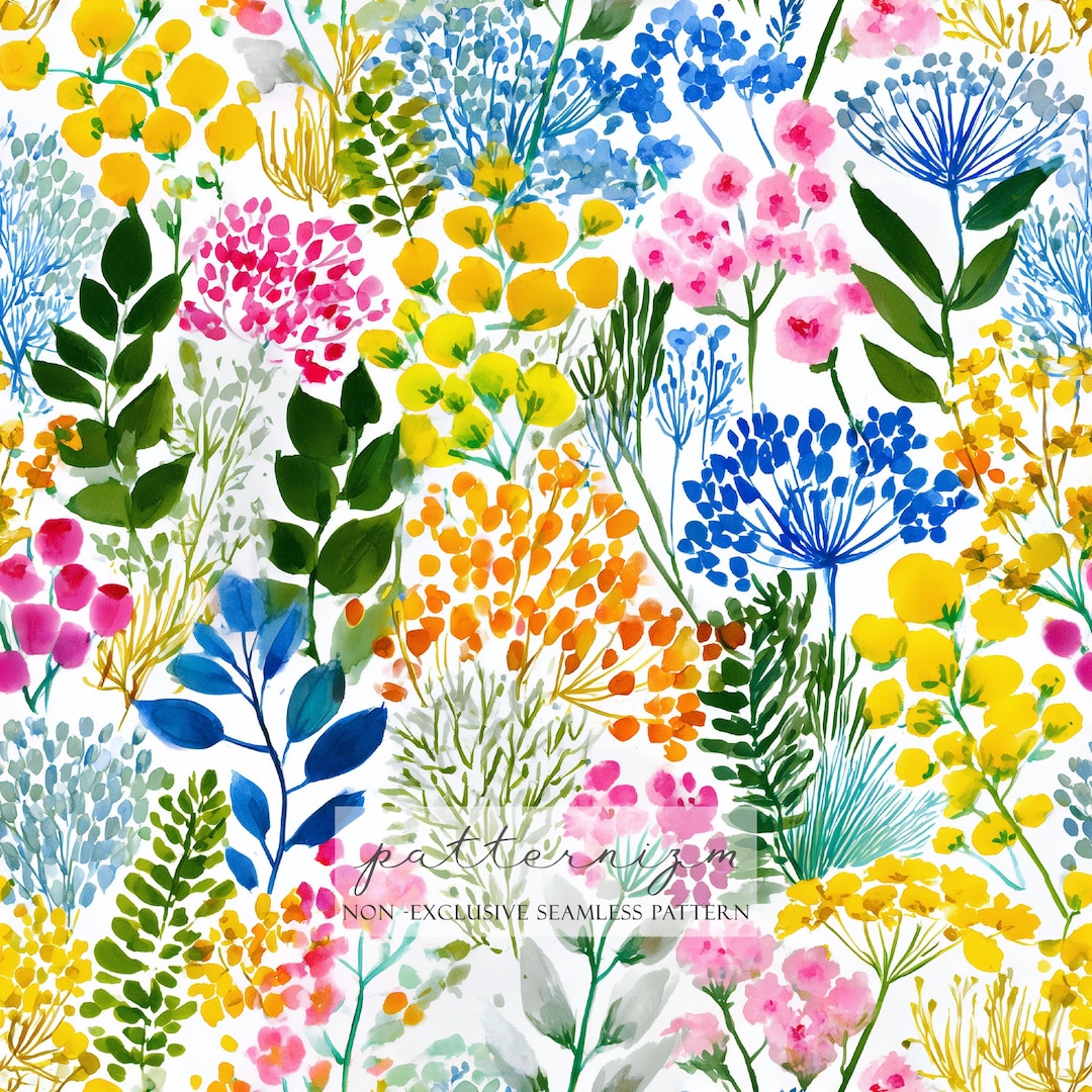 Colorful Wildflower Seamless Pattern – Vibrant Bright Botanical ...