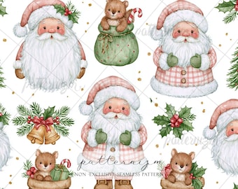 Seamless Pattern, Cute Santa Digital Download, Christmas Squirrel Repeat Design, Whimsical Holiday Wallpaper Print