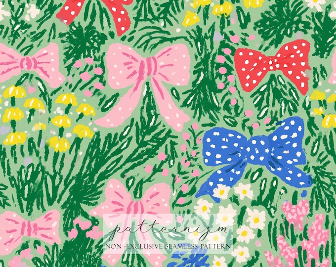 Bright Meadow Seamless Pattern – Folk Floral Patchwork with Colorful Spring Flowers, Digital Paper