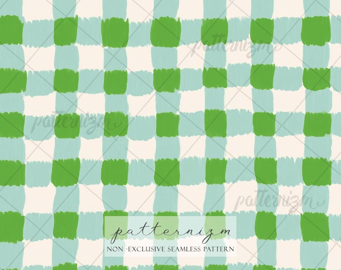 Painterly Gingham Seamless Pattern – Modern Checkered Design, Soft Brush Style Repeat