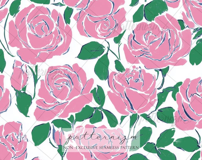 Seamless Pink Rose Pattern Digital Download – Bold Vintage Floral Design, Romantic Garden Print, Feminine Botanical Fabric