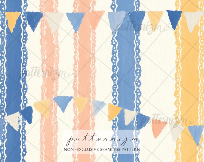 Seamless Bunting Stripe Pattern Digital Download – Painted Triangle Flags, Festive Fabric