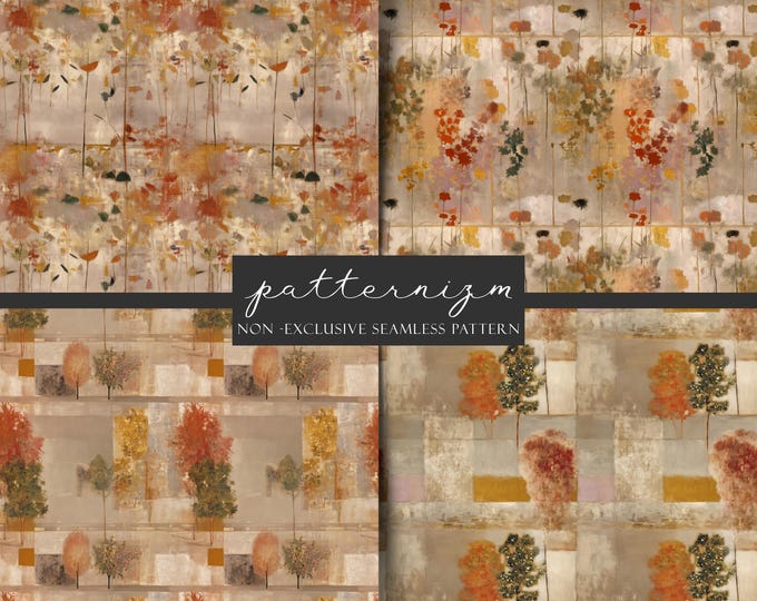 Seamless Abstract Floral Pattern Digital Download – Earthy Tone Painterly Garden Design, Whimsical Autumn Fabric for Crafts