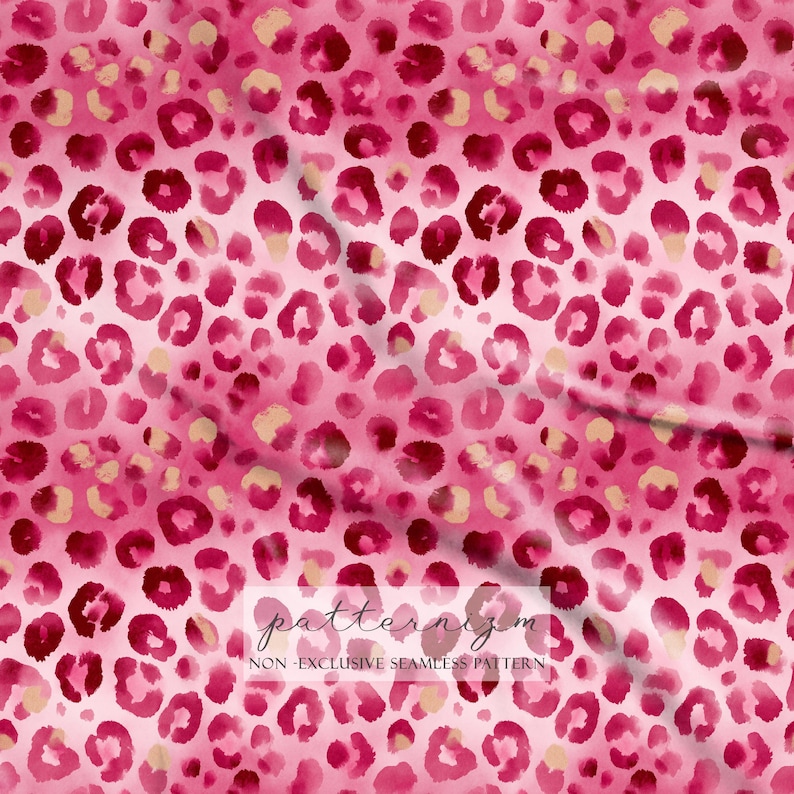 Pink Leopard Seamless Pattern – Watercolor Hot Pink & Gold Animal Print ...