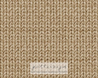 Knitted Texture Seamless Pattern Digital Paper – Beige Wool Yarn Knit Background for Cozy Winter Fabric and Digital Designs