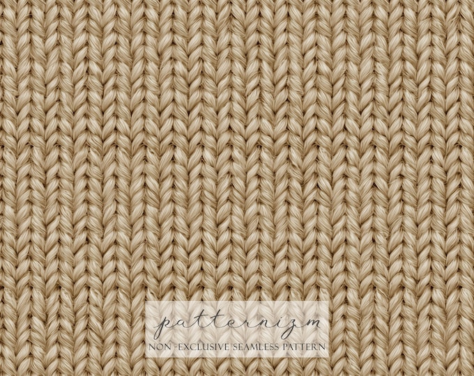 Knitted Texture Seamless Pattern Digital Paper – Beige Wool Yarn Knit Background for Cozy Winter Fabric and Digital Designs