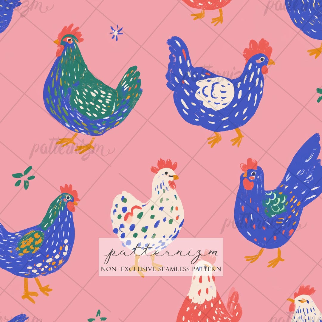Modern Folk Chicken Seamless Pattern – Playful Farm Hen Repeat - Etsy