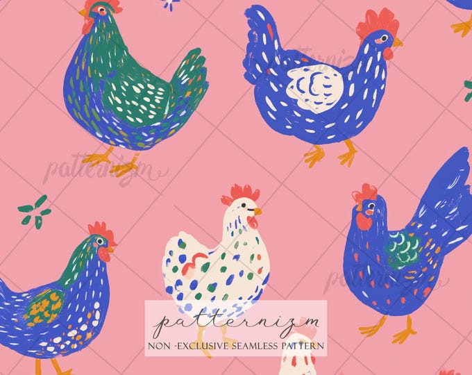 Modern Folk Chicken Seamless Pattern – Playful Farm Hen Repeat