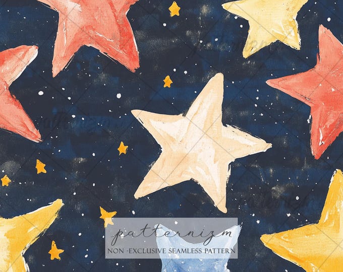 Seamless Patriotic Star Pattern Digital Download – 4th of July Watercolor Stars Print, Americana Kids Fabric, Nursery Decor Design