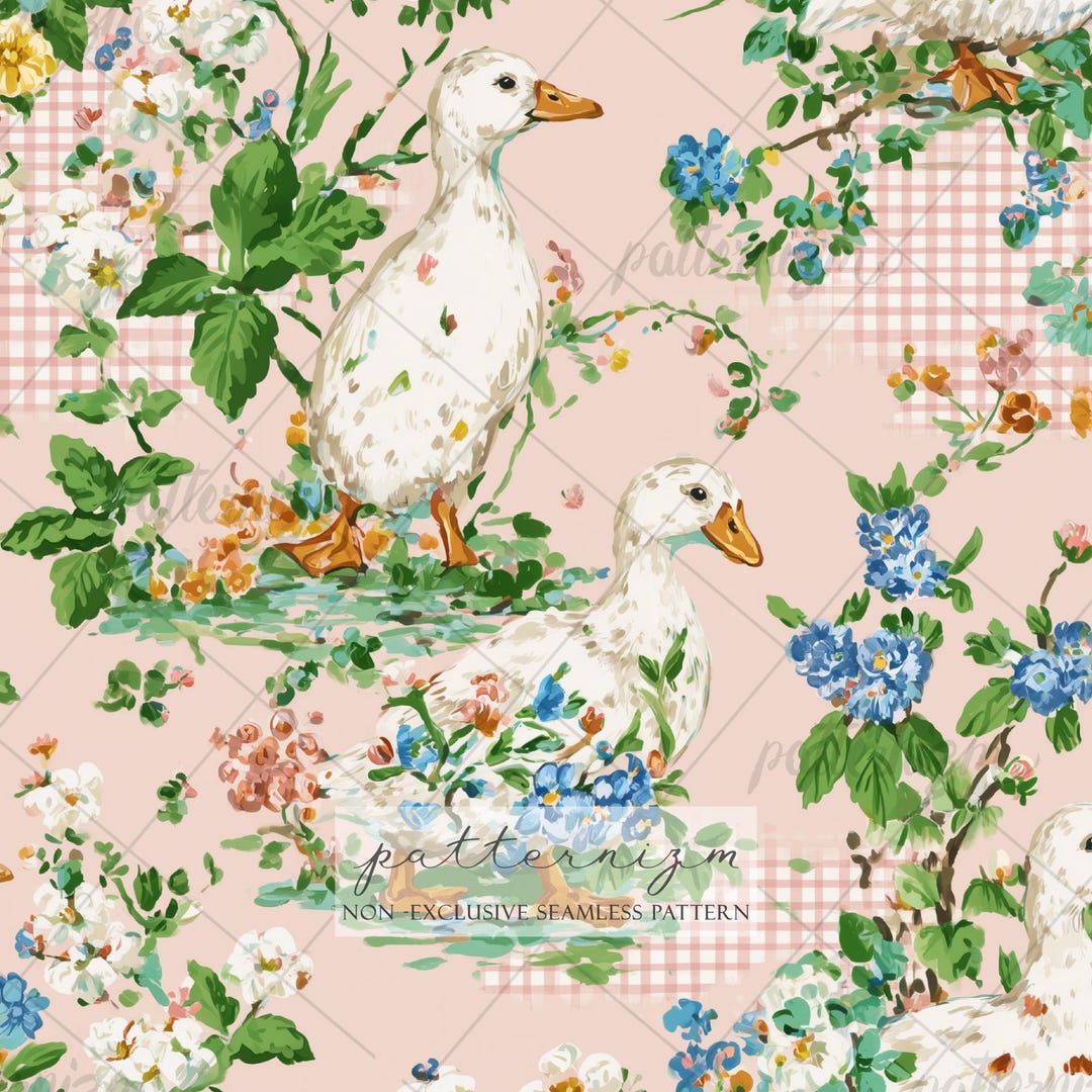 Seamless Floral Duck Pattern Digital Download – Cottagecore Garden ...