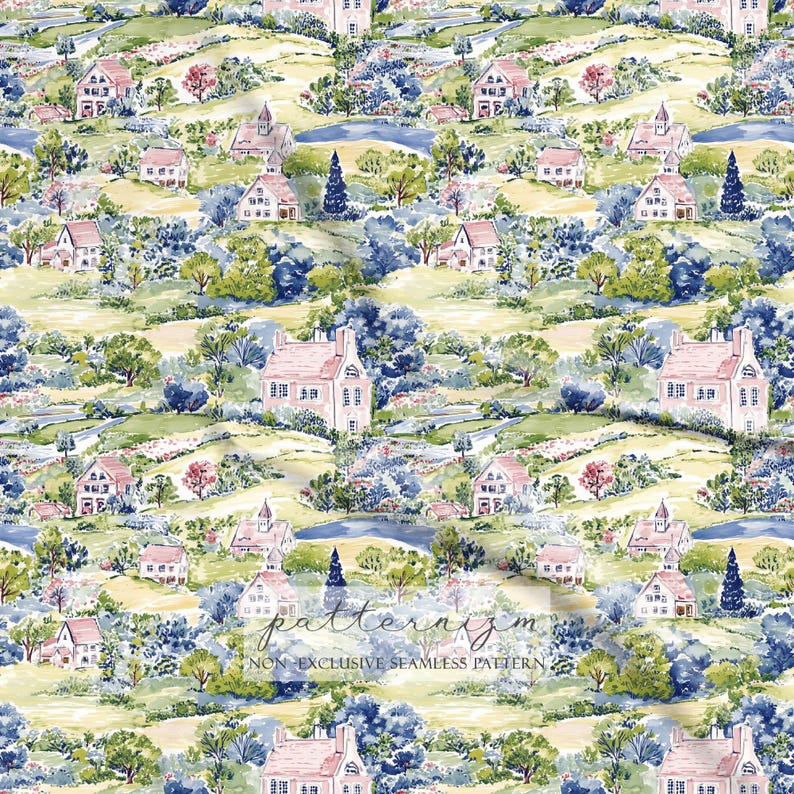Seamless French Countryside Pattern Digital Download – Watercolor ...