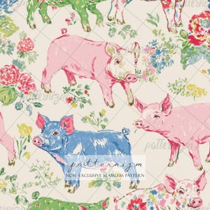 Pig Seamless Pattern, Farm Animal Print, Cute Pig Design, Country Farm Fabric, Rustic Farmhouse Repeat, Cottagecore Pattern