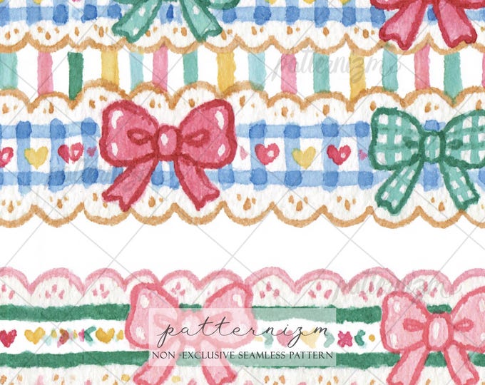 Seamless Pastel Coquette Bow Pattern Digital Download – Cute Lace Ribbon Stripe Print, Girly Cottagecore Fabric & Kawaii Decor