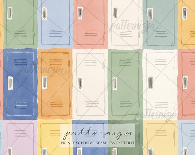 Seamless Back to School Locker Pattern Digital Download – Colorful School Lockers Watercolor Design for Kids Fabric & Classroom Decor