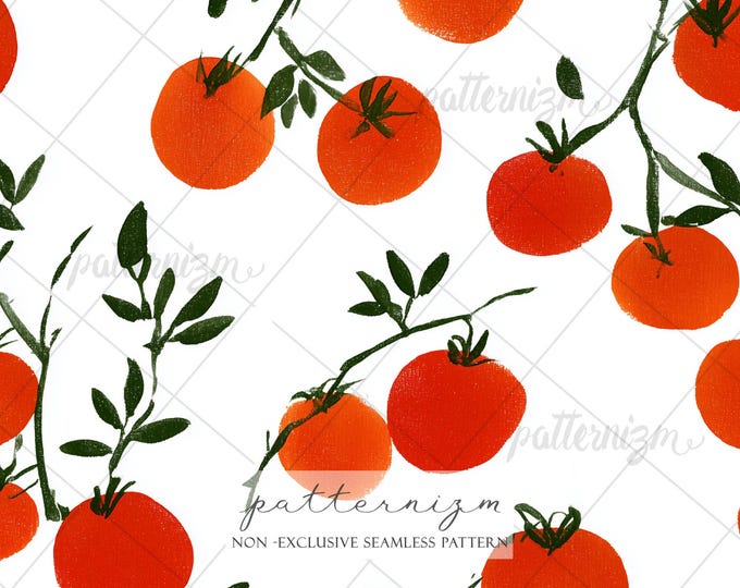Amalfi Lemon Tomato Seamless Pattern Digital Download – Italian Citrus Garden Design, Mediterranean Summer Print, Coastal Kitchen Fabric