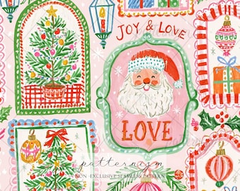 Colorful Christmas Seamless Pattern Digital Download, Santa Ornament Holiday Repeat Design