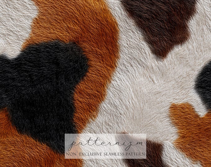 Cow Print Seamless Pattern, Brown Black White Fur Texture, Western Ranch Farm Animal Hide Repeat Digital Paper
