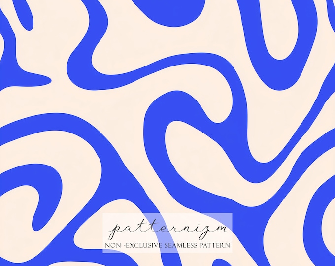 Blue Abstract Seamless Pattern Digital Paper – Minimal Wavy Line Art in Cream and Blue for Modern Fabric & Graphic Design