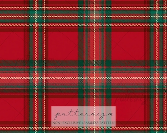 Seamless Christmas Plaid Pattern Digital Download – Royal Stewart Tartan Design, Red Green Holiday Print, Classic Fabric for Kids Crafts
