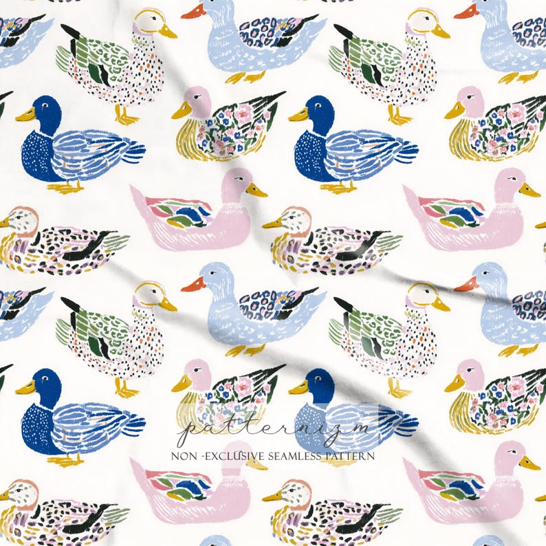Seamless Decorative Duck Pattern Digital Download – Whimsical Floral ...