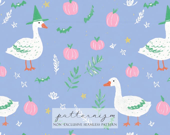 Pastel Goose Floral Seamless Pattern – Cute Farm Goose Repeat Design, Nursery Fabric, Spring Garden Wallpaper