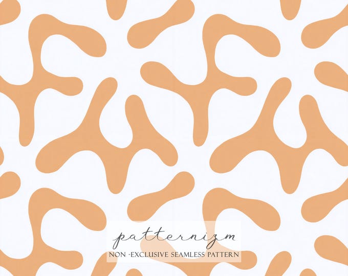 Organic Blob Seamless Pattern – Abstract Orange Wavy Shapes on White Background, Modern Minimalist Digital Paper Design