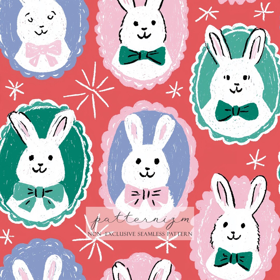 Easter Bunny Seamless Pattern Digital Download – Vintage Rabbit ...