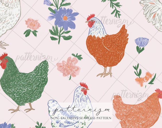 Rustic Farm Hen Seamless Pattern – Cottagecore Chicken Repeat