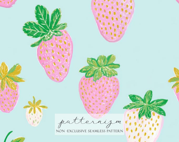 Seamless Strawberry Pattern Digital Download – Painted Pink Berries, Cute Fruit Repeat, Summer Fabric for Kids & Crafts