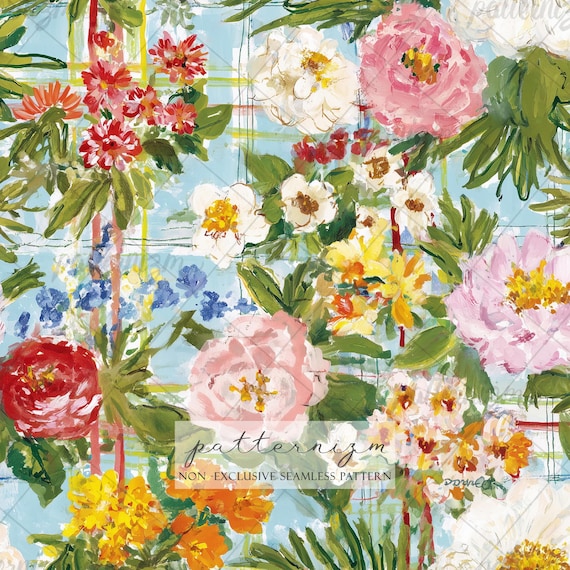 Seamless Painterly Floral Pattern Digital Download – Bold Painted Flowers, Artistic Fabric Design
