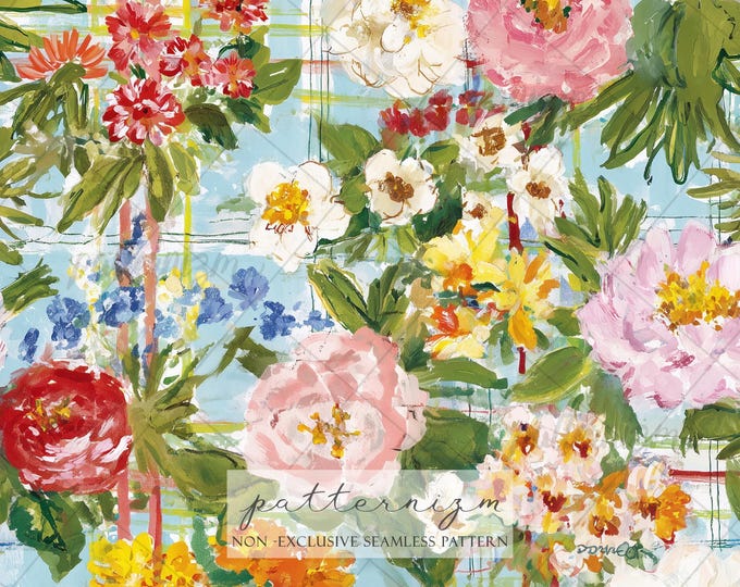 Seamless Painterly Floral Pattern Digital Download – Bold Painted Flowers, Artistic Fabric Design