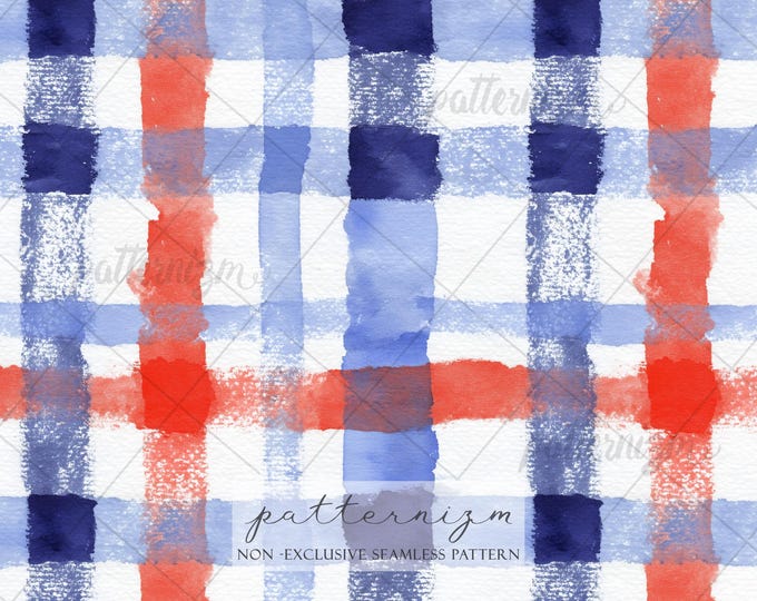 Seamless Plaid Pattern Digital Download – Red Blue Patriotic Check Design, 4th of July Fabric, Classic USA Gingham