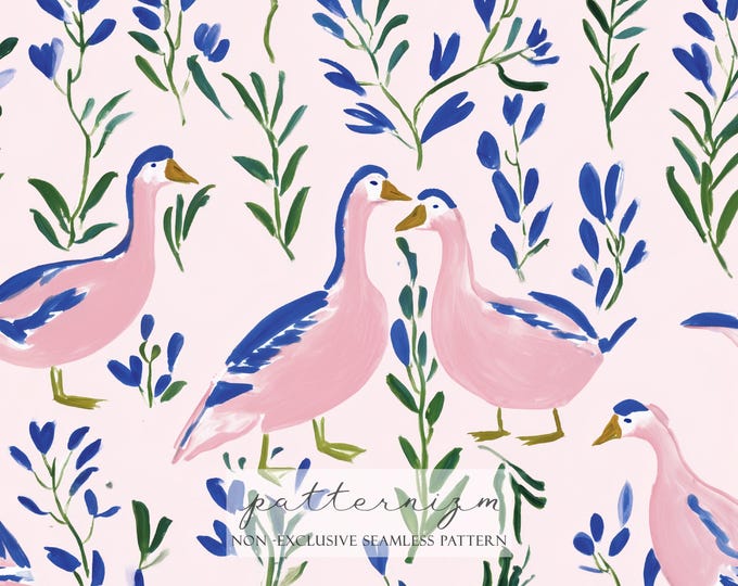 Romantic Goose Couple Seamless Pattern Digital Paper – Love Birds Watercolor Repeat Design