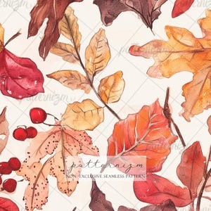 Seamless Autumn Leaves Pattern Digital Download – Fall Foliage Watercolor, Warm Seasonal Botanical Design
