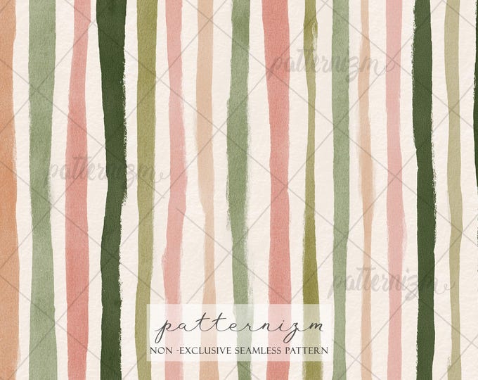 Seamless Pastel Stripe Pattern Digital Download – Handpainted Watercolor Line Design, Soft Preppy Print, Modern Fabric