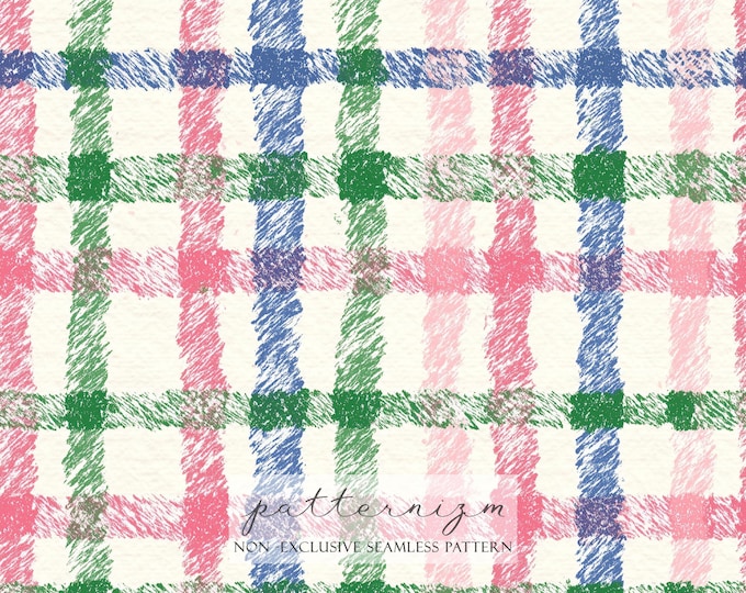 Christmas Plaid Seamless Pattern Paper, Crayon Pink Gingham Background, Green Blue White Tartan, Scrapbooking, Journal, Trendy, Trending Now