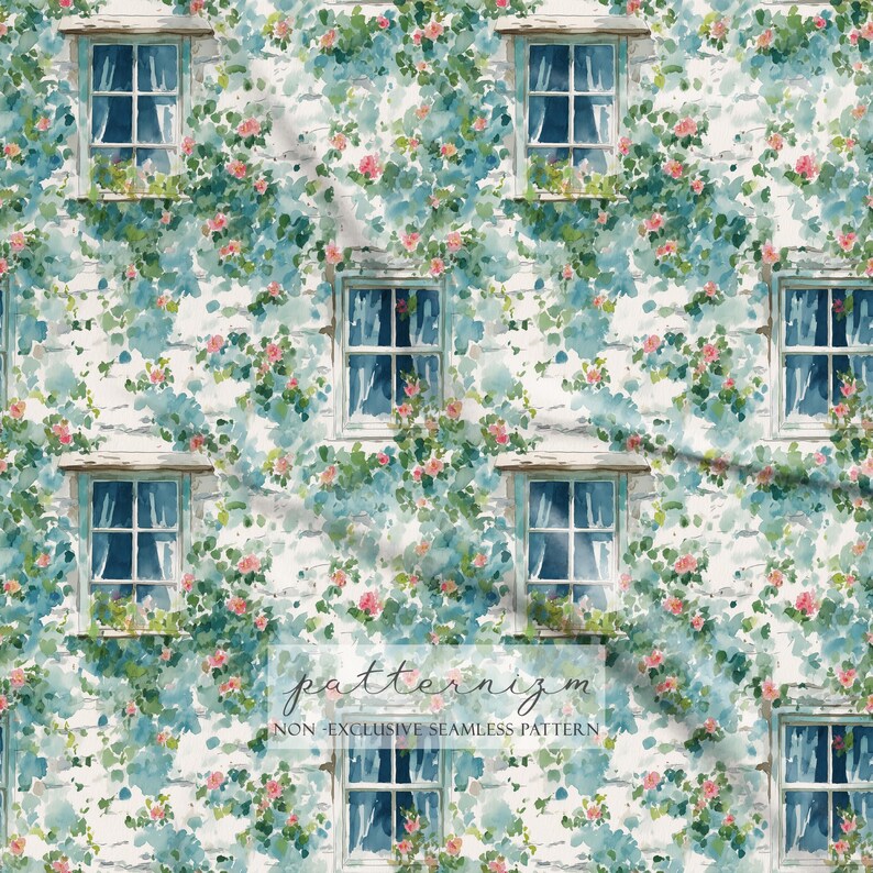 Window Decor Pattern Cottage Window Seamless Pattern – Vintage House Windows With Climbing ...