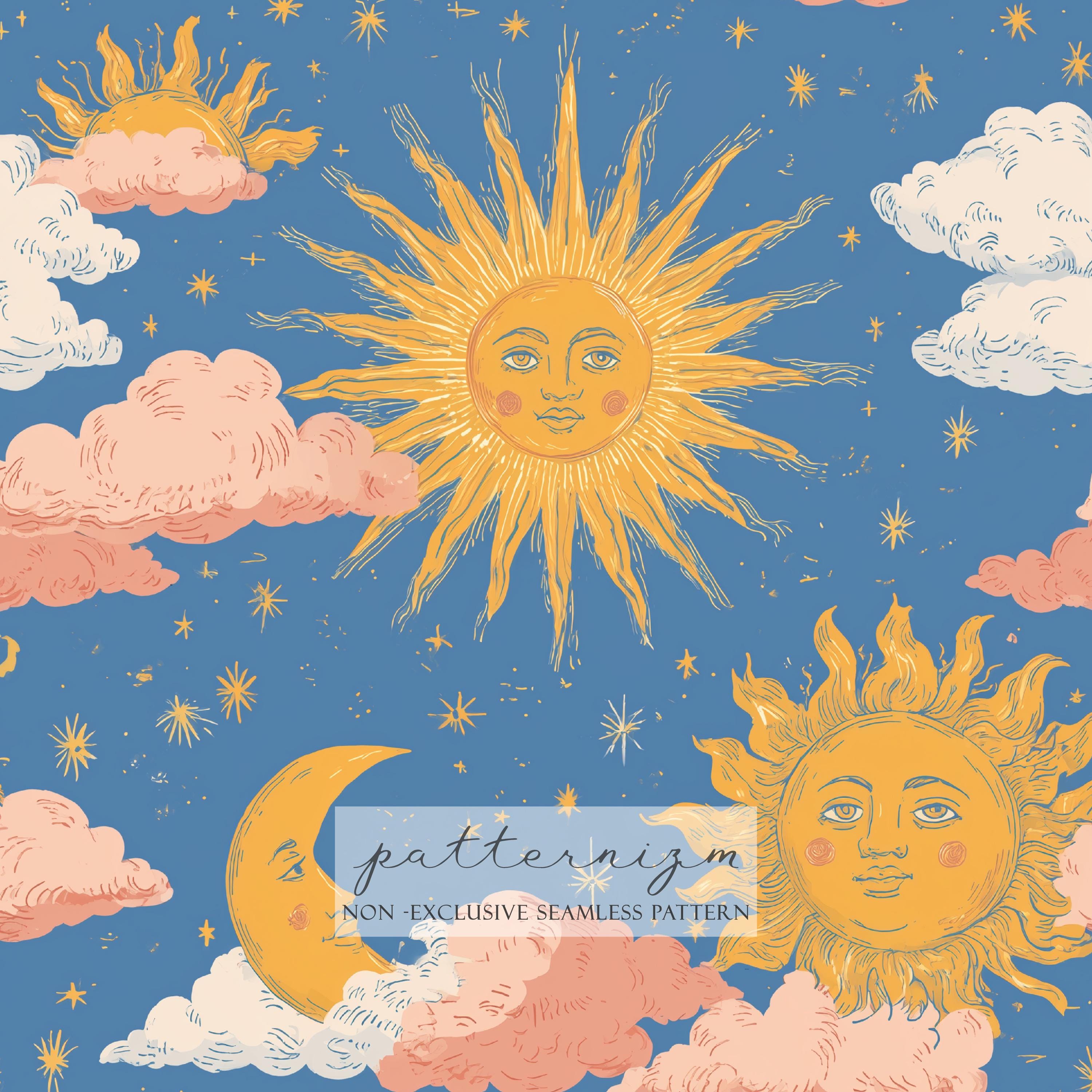 The Sun Moon Stars Fabric - Etsy, image size:3000x3000