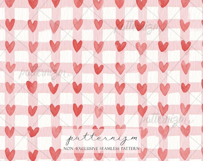 Seamless Summer Valentine Heart Pattern Digital Download – Pink Gingham Love Hearts Cute Cottagecore Fabric Design