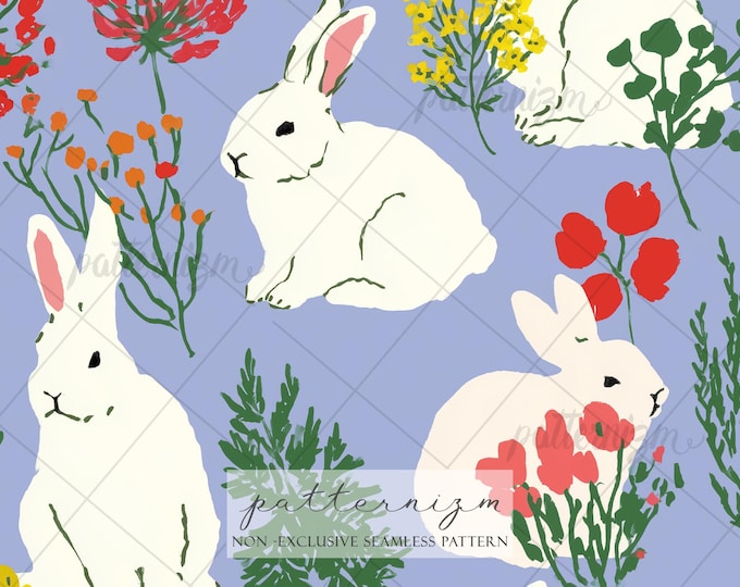 Spring Bunny Floral Seamless Pattern – Whimsical Rabbit Garden Repeat
