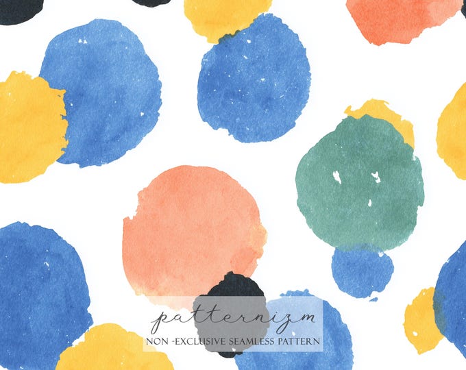 Watercolor Polka Dot Seamless Pattern – Playful Multicolor Spots, Modern Painterly Digital Paper for Crafts