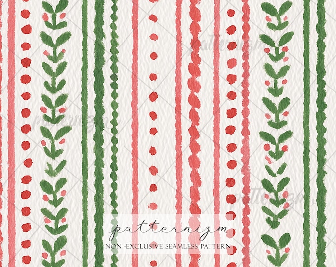 Decorative Folk Stripe Seamless Pattern – Red & Green Rustic Repeat