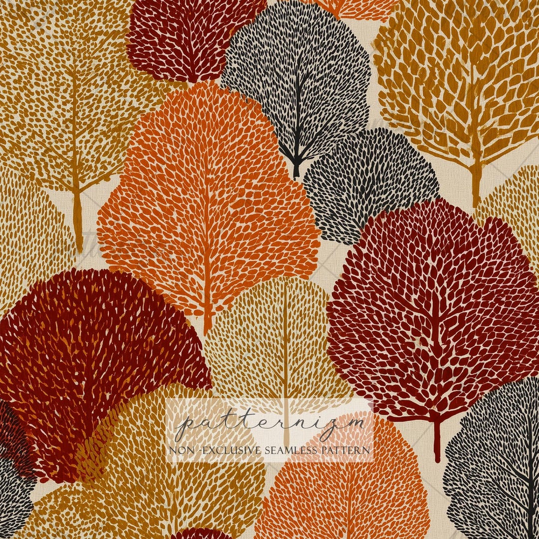 Deforest Pattern Seamless Retro Forest Pattern Digital Download – Stylized Autumn Tree ...
