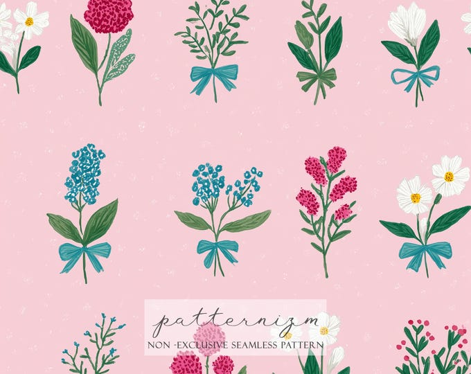 Floral Meadow Collage Seamless Pattern – Vintage Patchwork Flowers and Greenery, Cottage Digital Paper