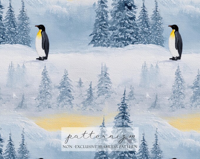 Seamless Nihilist Penguin Pattern Digital Download – But Why Penguin Repeat Design, Blue Minimal Arctic Printable, Whimsical Kids & Crafts