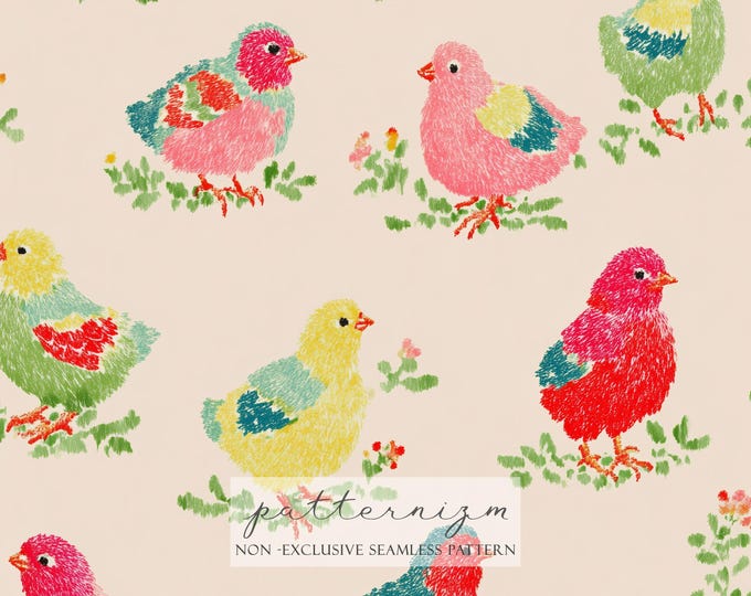 Cute Baby Chick Seamless Pattern Digital Paper – Pastel Farm Birds, Nursery Animal Repeat Design
