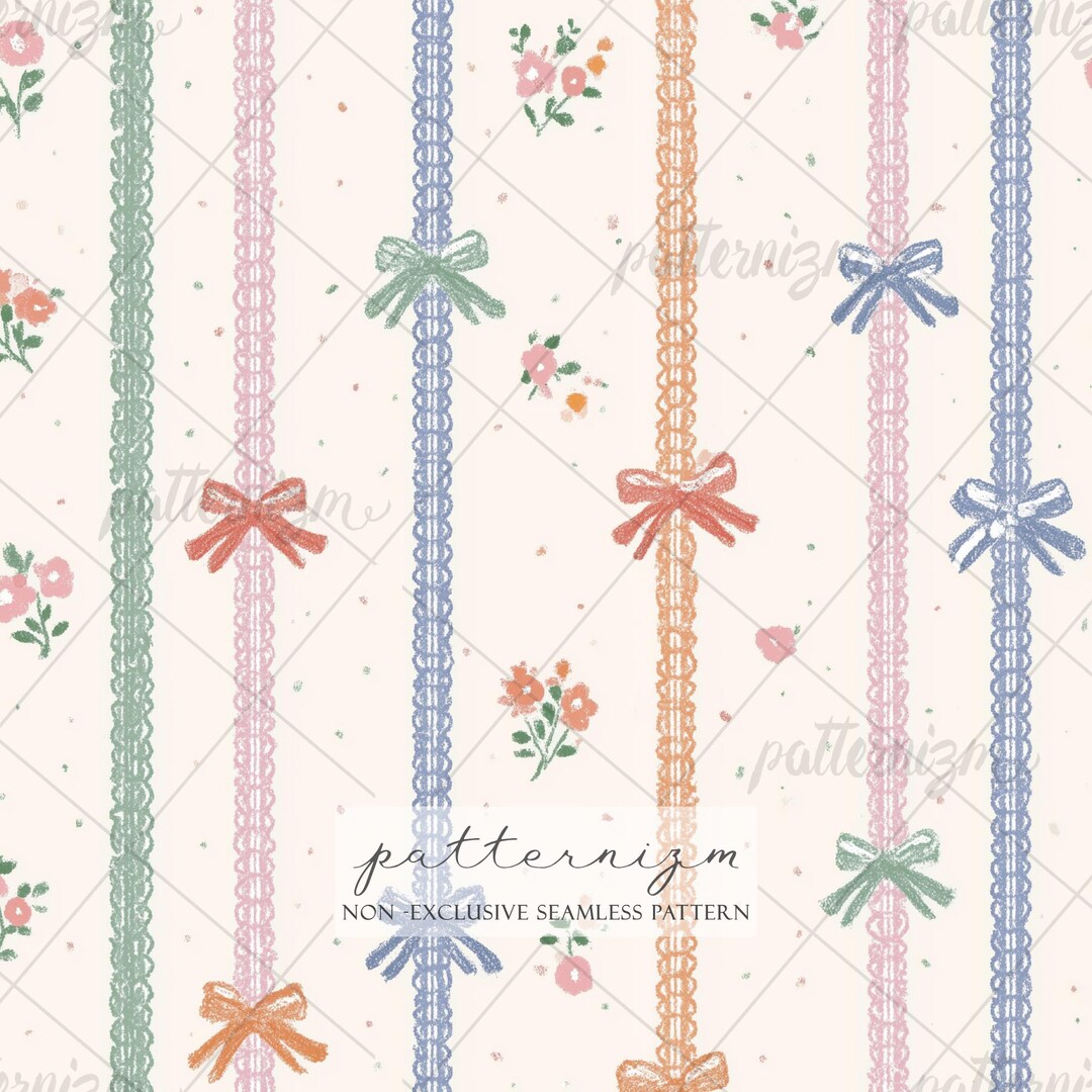 Pastel Coquette Bow Seamless Pattern Digital Download – Vintage Ribbon ...
